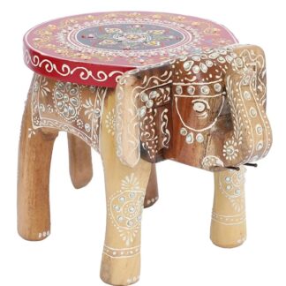 Wooden Elephant Stool for Table Decoration, Handcrafted Wooden Mini Stool with Elephant Design, Traditional Charm to Modern and Classic Interiors, Unique Home Decor Item (Natural)