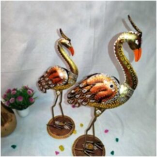 Painted Cranes Showpiece Set of 2 | Colourful Iron Birds Decor for Garden or Balcony