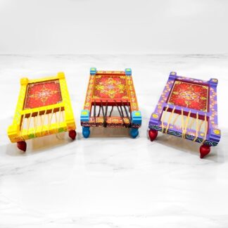 Multicolour Wooden Charpai Set of 3 | Miniature Traditional Bed Decor Showpiece