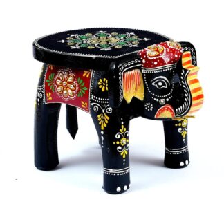 Wooden Elephant Stool for Table Decoration, Handcrafted Wooden Mini Stool with Elephant Design, Traditional Charm to Modern and Classic Interiors, Unique Home Decor Item (Black and Red)