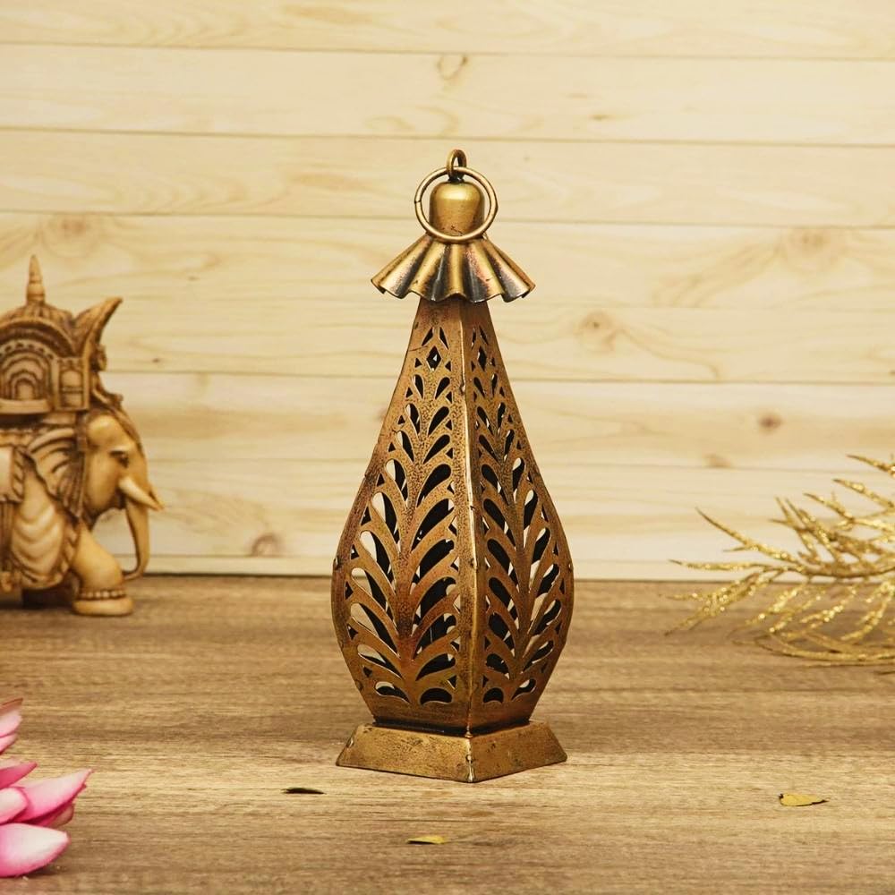 Golden Metal Tea Light Holder | Large Festive Candle Stand for Home Decoration