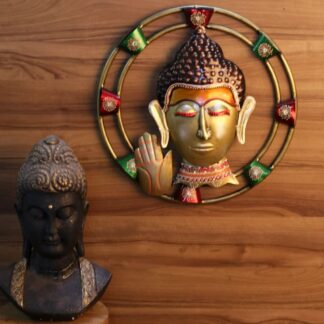 Iron Painted Pipe Round Buddha Frame | Spiritual Home Decor Showpiece with Intricate Detailing | Zen Inspired Wall Art for Meditation Room or Peaceful Corners