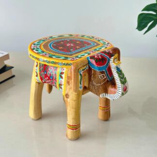 Elephant Stool (Yellow, 8 Inch) Decorative Handcrafted Wooden Stool for Kids, Home, Garden Decor | Multipurpose Elephant Shape Chowki for Sitting, Plant Stand, Table Decoration