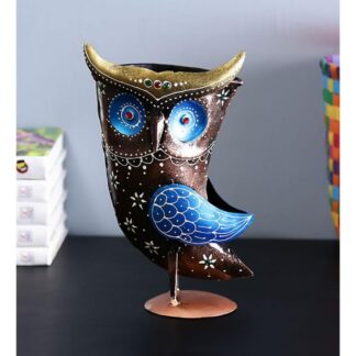 Multicolour Metal Owl Desk Pen, Pencil and Other Stationery Organiser Holder, Use at Office, School and Home, Unique Gift for Students, Professionals, Decorative Tabletop Accessory