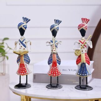 Handcrafted Rajasthani Musician Figurines | Traditional Indian Art Showpiece for Home, Living Room, Office & Table Décor | Decorative Gift Item (White Tribal Musician)