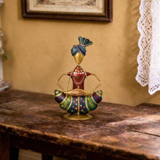 Sitting Sardar Dholak Musician Figurine Handcrafted Rajasthani Showpiece | Single Home Decor Statue for Living Room, Office Desk & Shelf | Decorative Table Item | 16 cm
