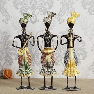 Musical Sardar Set of 3 Handcrafted Rajasthani Musician Figurines | Black Metal Showpiece for Bedroom & Living Room Decor, Home Table & Shelf Decoration | 34.3 cm