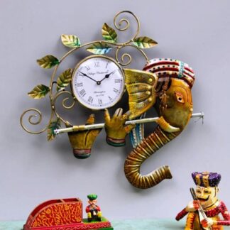 Metal Multicolour Ganesha Wall Clock | Artistic Iron Wall Timepiece Featuring Lord Ganesha | Decorative Spiritual Accent for Home, Office or Gifting