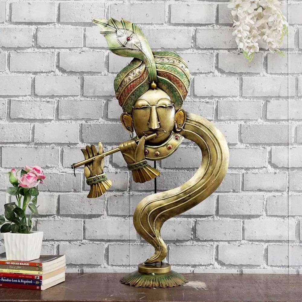 Krishna Idol Showpiece | Metal Decorative Statue for Mandir or Home Shelf Display
