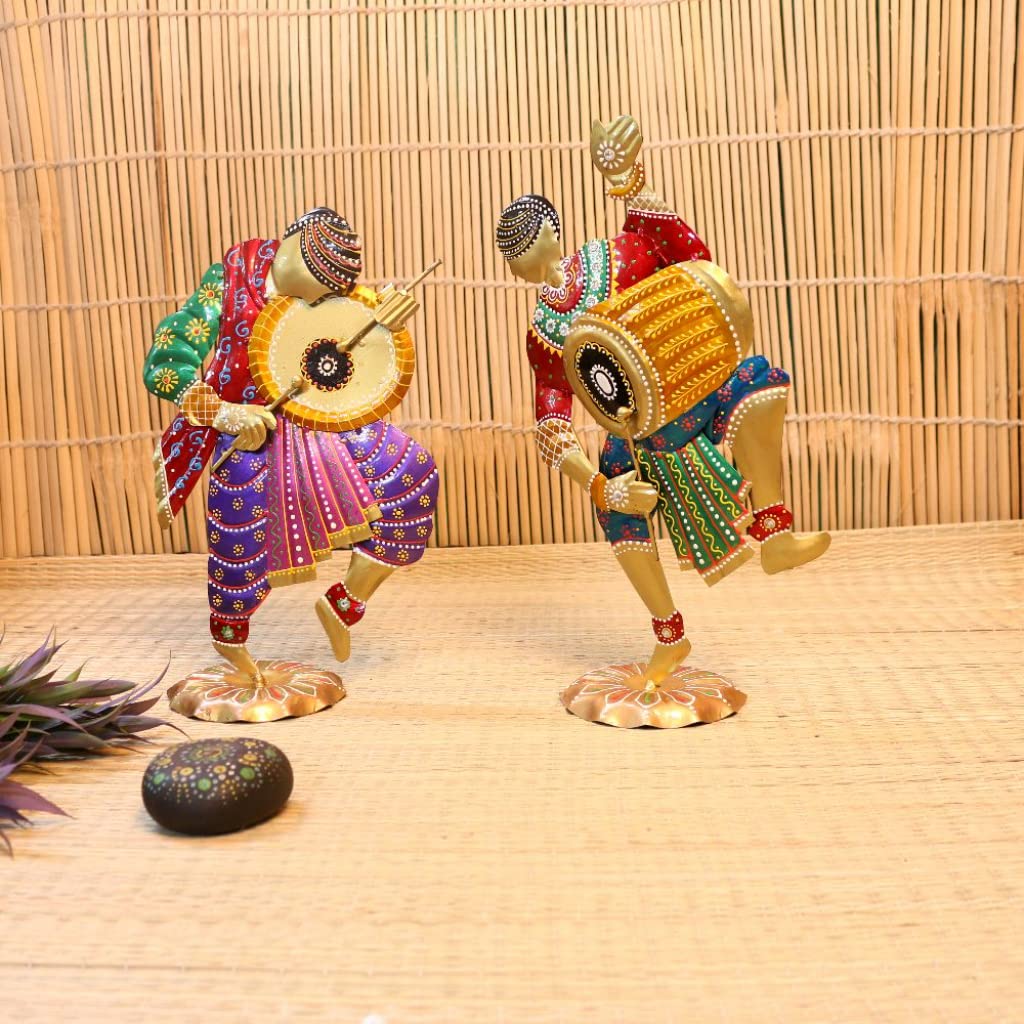 Dancing Men Showpiece Set of 2 | Colourful Decorative Figurines for Living Room Display