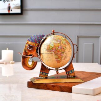 Elephant Globe Showpiece | Metal Animal Decor with Earth Sphere for Desk or Shelf