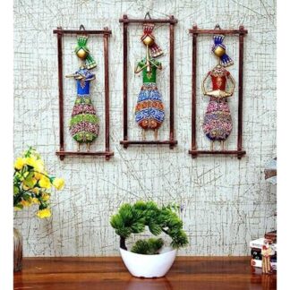 Akira Metal Decorative Wall Frame (Set of 3) | Rajasthani Art Design | Elegant Home Decoration for Living Room, Bedroom, Office | Multicolour Wall Decor Items, Gift Pieces