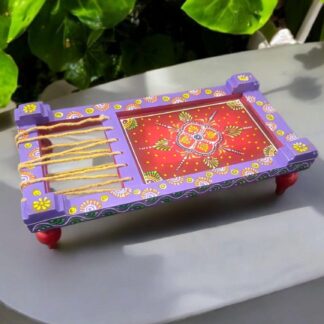 Wooden Charpai Miniature Decor | Purple Traditional Indian Bed Showpiece for Home Decor