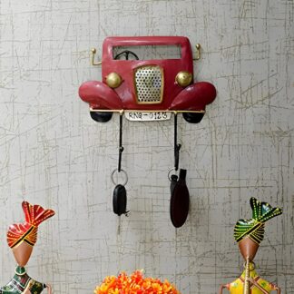 Red Car Key Holder with 2 Hooks for Wall Decoration, Decorative Key Organizer, Stylish Wall-Mounted Key Holder for Living Room, or Office, Functional and Artistic Key Hanger