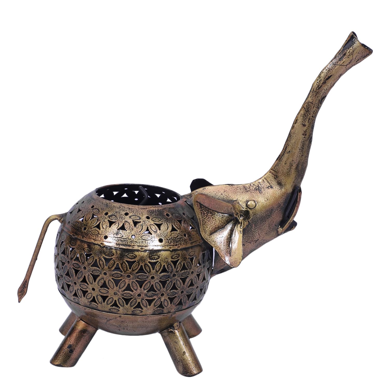 Elephant Candle Holder Set of 2 | Big & Small Metal Diya Figurines for Festive Decor