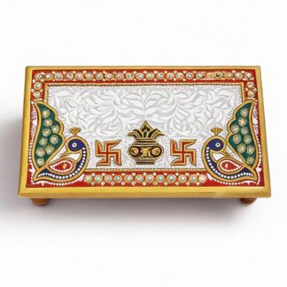 Pooja Marble Chowki 4x6 Inch for Puja | Small Marble Peeta for God Idols | Puja Mandir Stand | Bajot for Pooja Room | Chowki for Temple & Home Worship (4x6 Inch)