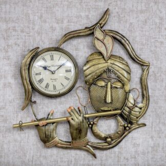 Krishna Wall Clock Decor | Wall Mounted Timepiece Featuring Divine Krishna | Functional Ethnic Home Accent for Puja Room, Living Room or Gift Purpose