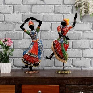 Multicolour Iron Metal Painted Kathak Lady Human Figurine (Multicolour, Set of 2)