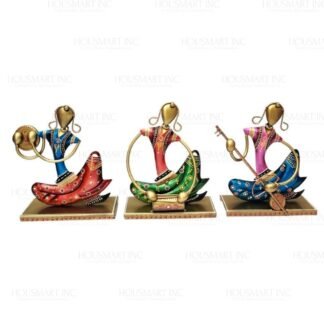 Hand Painted SITTING MUSICAL LADY With Stand  (Set of - 3))