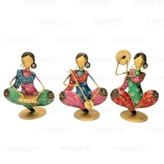 Hand Painted SITTING MUSICAL LADY With Stand  (Set of - 3))