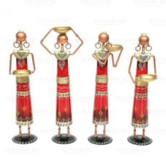 Hand Painted WORKER LADY  (Set of - 4) RED