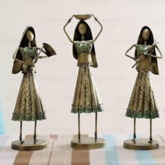 Hand Painted LADY FARMER (Set of - 3) GOLD