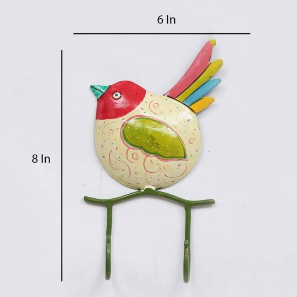 HOUSMARTâ„¢ Single Bird Design with 2 Wall Hook| Iron Key Holder | 8x6 Inch | Hand-Painted Home Decor | Entryway Key Organizer | Classic Finish - Image 2