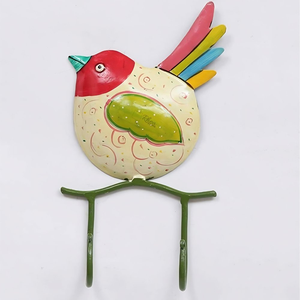 HOUSMARTâ„¢ Single Bird Design with 2 Wall Hook| Iron Key Holder | 8x6 Inch | Hand-Painted Home Decor | Entryway Key Organizer | Classic Finish - Image 3