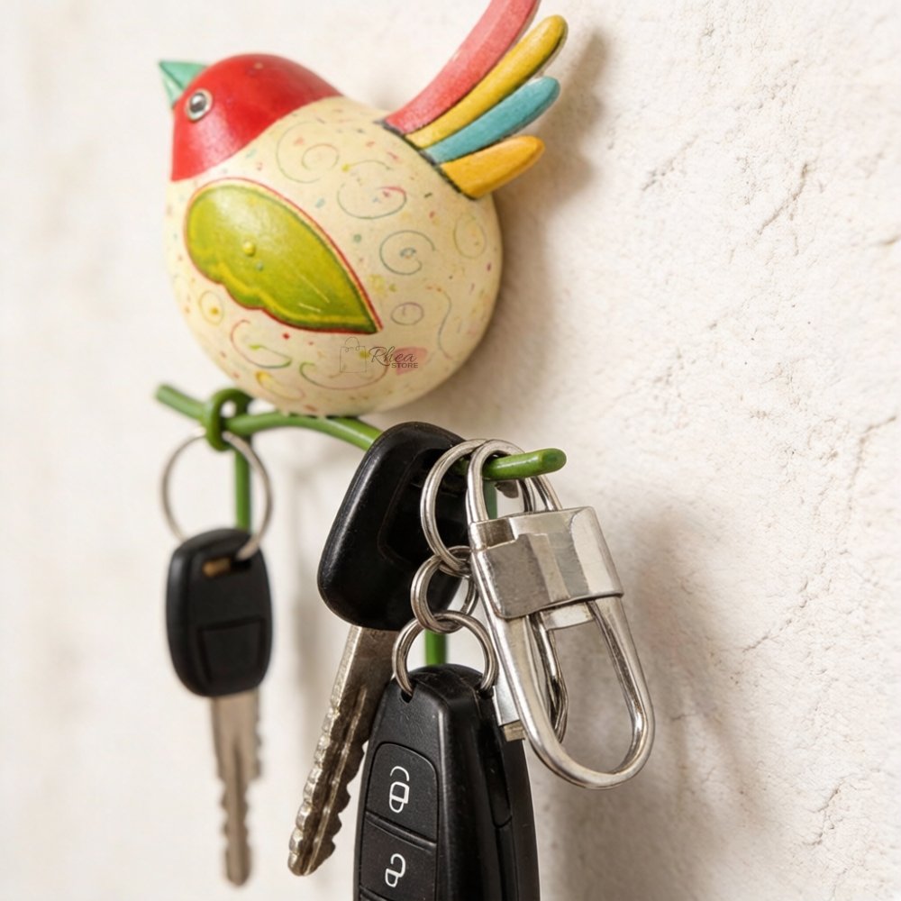 HOUSMARTâ„¢ Single Bird Design with 2 Wall Hook| Iron Key Holder | 8x6 Inch | Hand-Painted Home Decor | Entryway Key Organizer | Classic Finish - Image 4