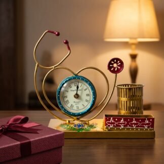 HOUSMART™ Stethoscope Pen Stand with Working Desk Clock - Metal