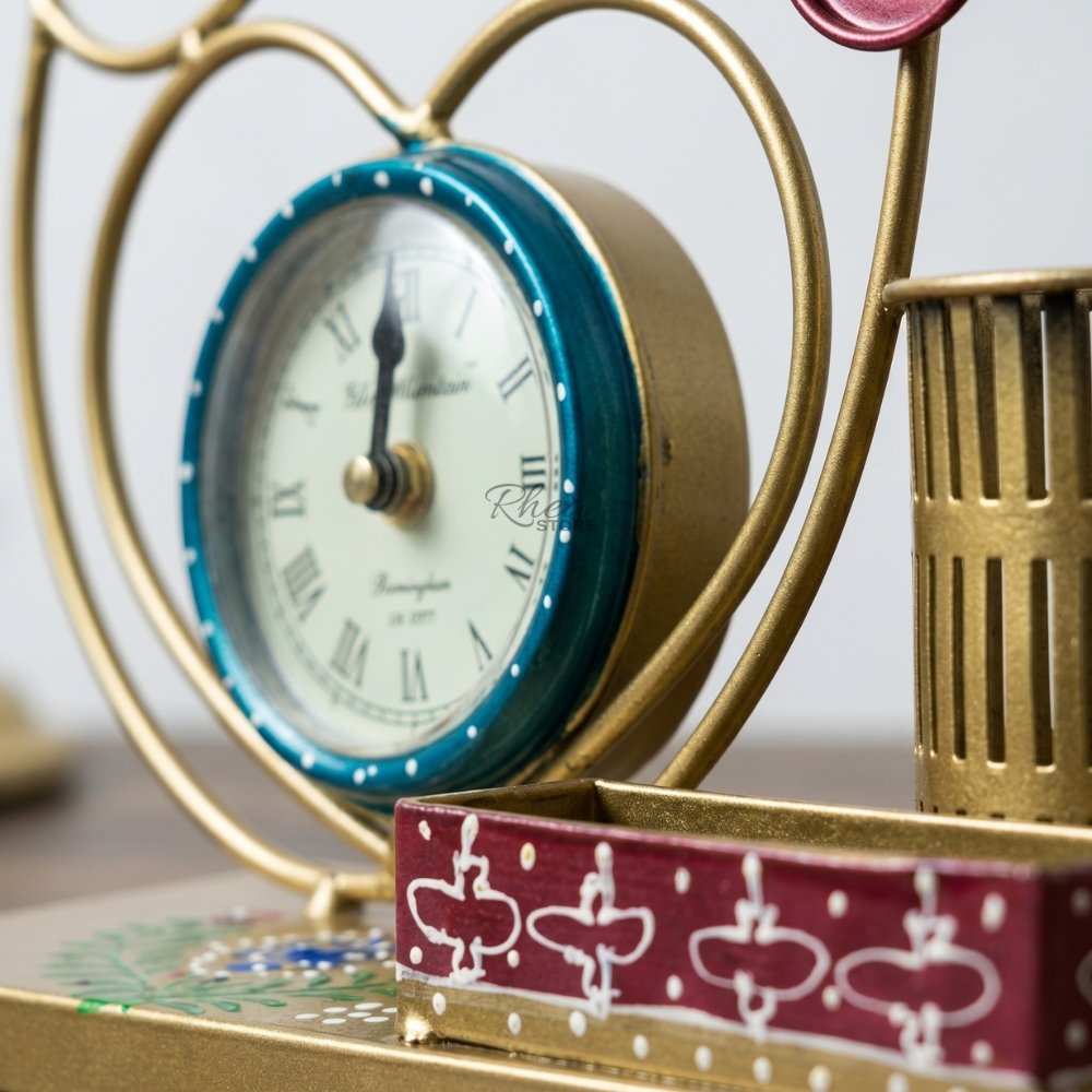 HOUSMARTâ„¢ Stethoscope Pen Stand with Working Desk Clock - Metal - Image 3