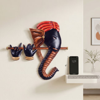 HOUSMART™ Lord Ganesha Playing Flute Wall Hanging Sculpture | Decorative Religious Metal Wall Decor for Home, Pooja Room Temple | Housewarming Gift (43 cm)