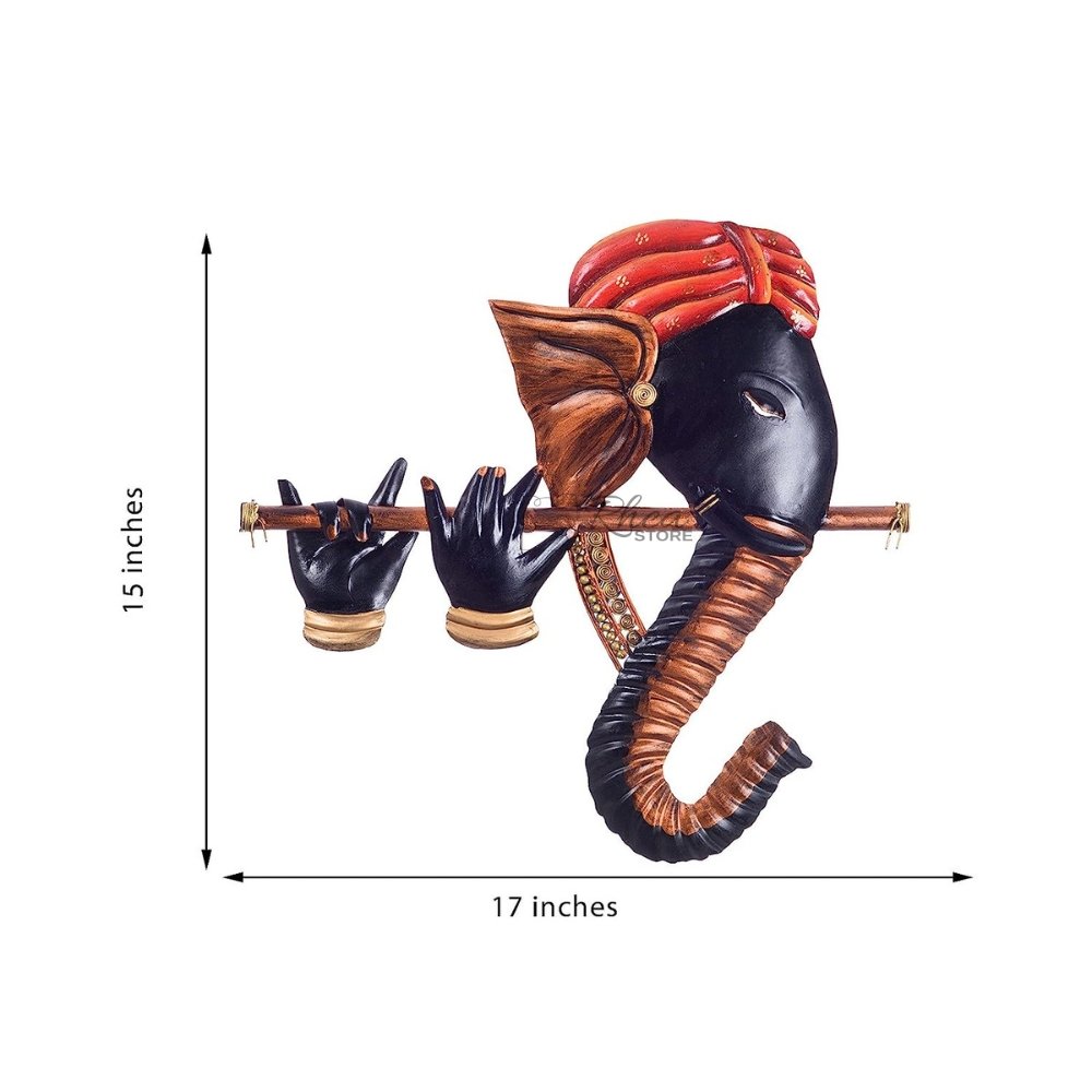 HOUSMARTâ„¢ Lord Ganesha Playing Flute Wall Hanging Sculpture | Decorative Religious Metal Wall Decor for Home, Pooja Room Temple | Housewarming Gift (43 cm) - Image 3